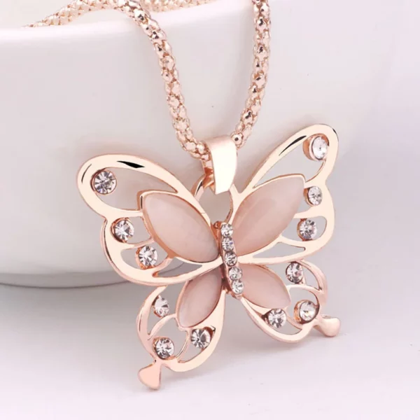 XZNGL Fashion Women Rose Gold Opal Butterfly Charm Pendant Long Chain Necklace Jewelry Mothers Day Gifts On Clearance